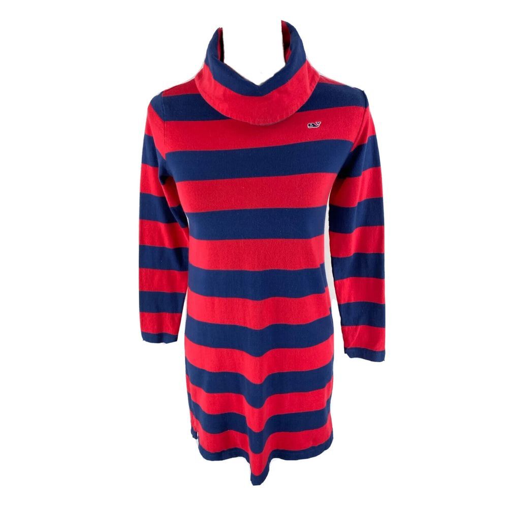 Vineyard Vines Cove Rugby Stripe Cowl Neck Dress Girl's Size L 14 Colorblock